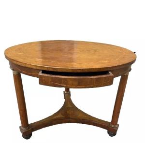 Antico tavolo tondo impero intarsiato primi 800