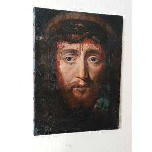 Antico olio su tela " il volto santo di Gesu' Cristo" Ecce Homo
