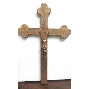 Antico Cristo Intagliato In Legno Dorato XVIII secolo Crocifisso