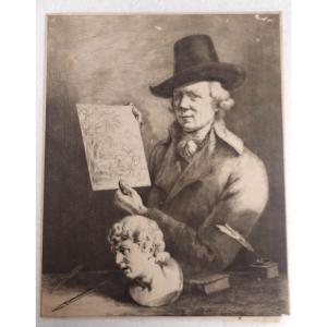 Autoritratto Jean Jacques de Boisseau 1796 Rara Impressione all'acquaforte  su carta vergata
