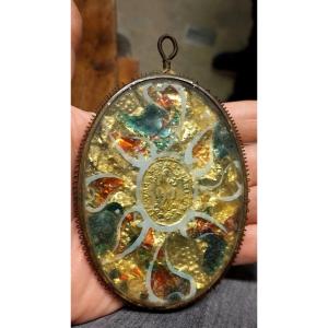 ANTICO EX-VOTO XIX SECOLO LAMINA DORATA DOPPIA FACCIA