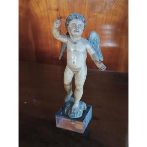 Antico piccolo cherubino in legno policromo -Italia XVIII secolo