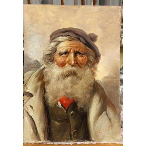 DIPINTO OLIO SU LEGNO RITRATTO PERSONAGGIO ATHOS RENZO BRIOSCHI 1910-2000