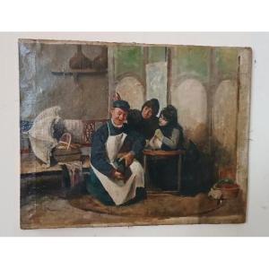 dipinto antico olio su tela XIX secolo scuola italiana "IL CIABATTINO"  