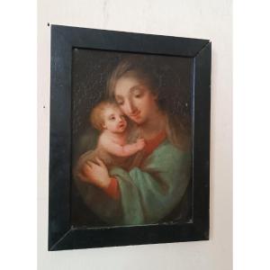 Antico dipinto su rame-madonna con bambino -scuola italiana