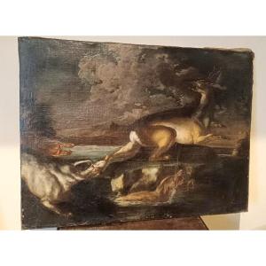 Scena Di Caccia - Dipinto Antico XVII Secolo Scuola Fiamminga 