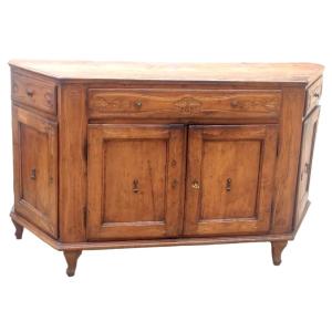 Grande antica credenza scantonata Veneto XVIII secolo ciliegio massello