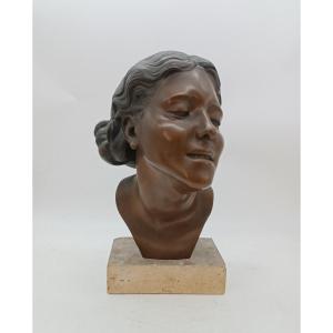 Scultura bronzo busto femminile di Attilio Torresini ANNI 20 -ritratto della moglie