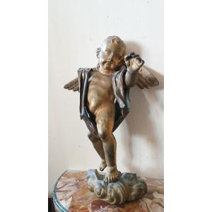 Antica scultura bronzo dorato,barocco,putto alato