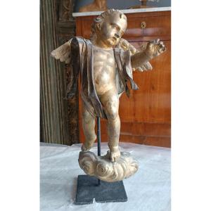 Antica scultura bronzo dorato,barocco,putto alato