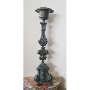 candeliere antico in lamierino rame argentato XVIII secolo Italia