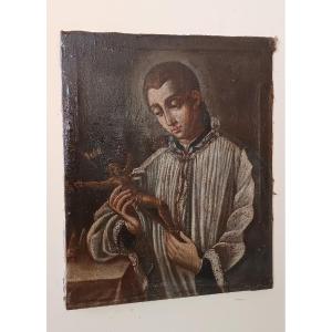 Antico dipinto olio su tela datato 1605 - Scuola Toscana-San Luigi Gonzaga-scuola del Manetti