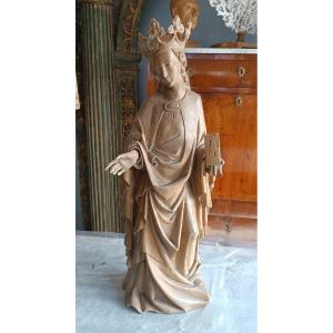 Antica scultura in legno raffigurante Santa Barbara h.70 cm