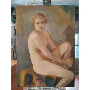 Olio su tela raffigurante nudo femminile , autore Armando Spadini (Florence 1883 - Rome 1995) -