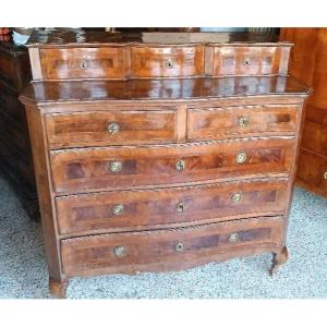 Antico cassettone lastronato e intarsiato XVIII secolo italia settentrionale