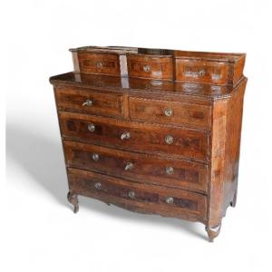 Antico cassettone lastronato e intarsiato XVIII secolo italia settentrionale