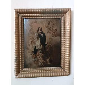 dipinto antico olio su tavola Immacolata XVIII secolo