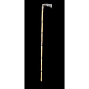ANTICO BASTONE DA PASSEGGIO IN CORNO E INTARSI OSSO