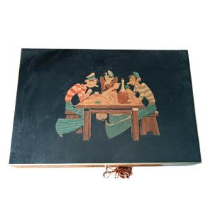 Scatola da gioco in legno intarsiato primi 900