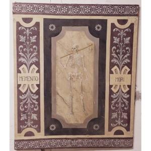 Memento Mori Scheletro grande dipinto a tempera su tela XVIII secolo .Italia