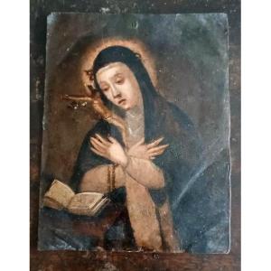 Antico dipinto su rame,doppio dipinto,Santa Caterina da siena