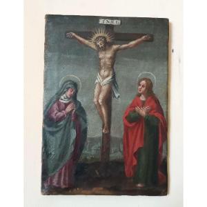 Antico dipinto ,olio su tela crocifissione, XVIII secolo