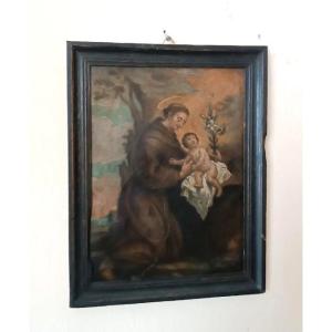 Dipinto olio su rame raffigurante Sant'Antonio da Padova con Bambino ,Inizi XVIII secolo