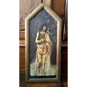 Dipinto su tavola scuola cretese XVIII secolo-San Giovanni Battista
