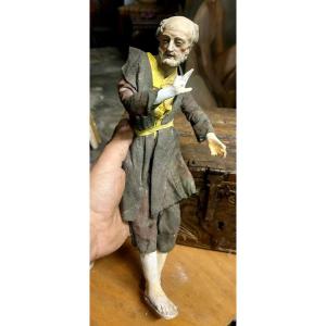 Scultura Terracotta Presepe Napoletano Occhi Vetro Antica XVIII- XIX secolo