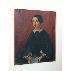 dipinto antico olio su tela meta' XIX Secolo scuola italiana-ritratto femminile