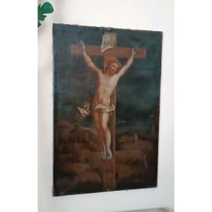 Antico olio su tela "crocifissione" scuola italiana XVIII secolo