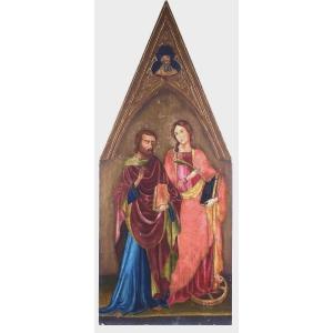  Antico dipinto a tempera su tavola con santi, epoca '800 h.133 cm