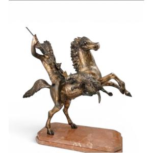 Grande scultura bronzo raffigurante indiano a cavallo -Tommaso Campajola (1890 - 1968)