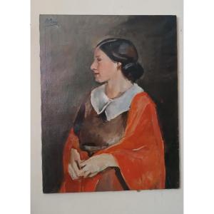 DIPINTO ANTICO RITRATTO FEMMINILE OLIO SU TELA ENNIO POZZI ( 1893-1972 )