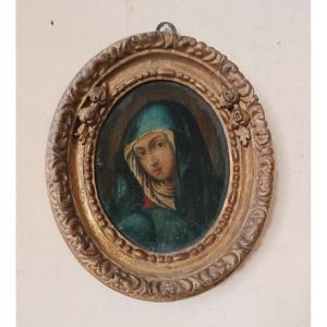 Antico dipinto ovale cornice antica ,volto Madonna