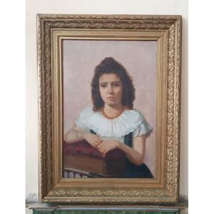 Olio su tela ritratto femminile 1898 -Maurizio Barricelli (Benevento, 1874 – Roma, 1931)