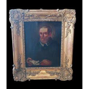 Antico dipinto con cornice raffigurante San Filippo Neri