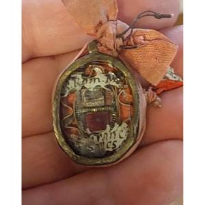 Antico reliquiario in bronzo argentato reliquie di san romano martire e san francesco di sales