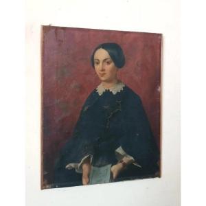 dipinto antico olio su tela meta' XIX Secolo scuola italiana-ritratto femminile