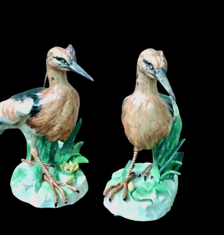 Coppia di uccelli aironi in porcellana policroma.Manifattura Samson,Francia.-photo-3