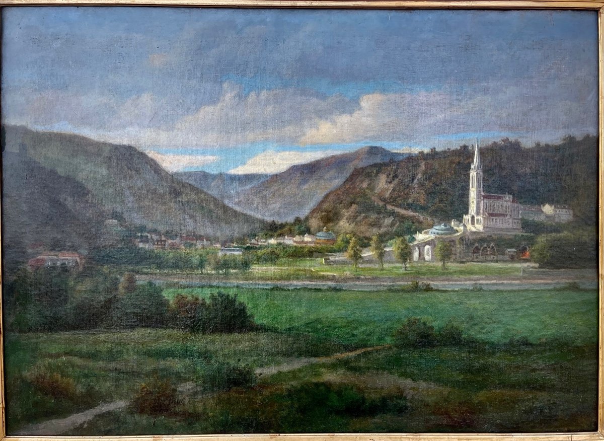 Dipinto ad olio su tela raffigurante Lourdes. Francia-photo-4