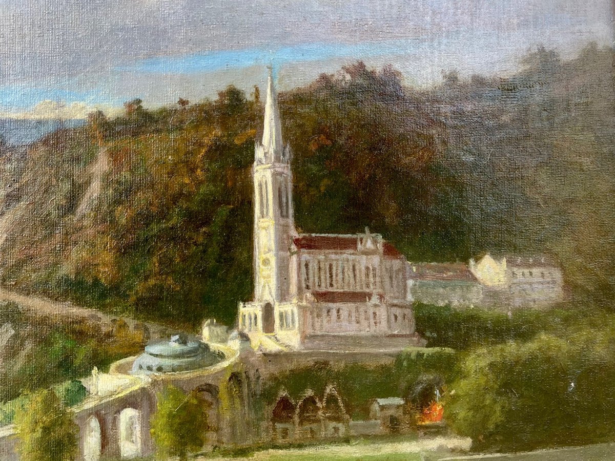 Dipinto ad olio su tela raffigurante Lourdes. Francia-photo-3