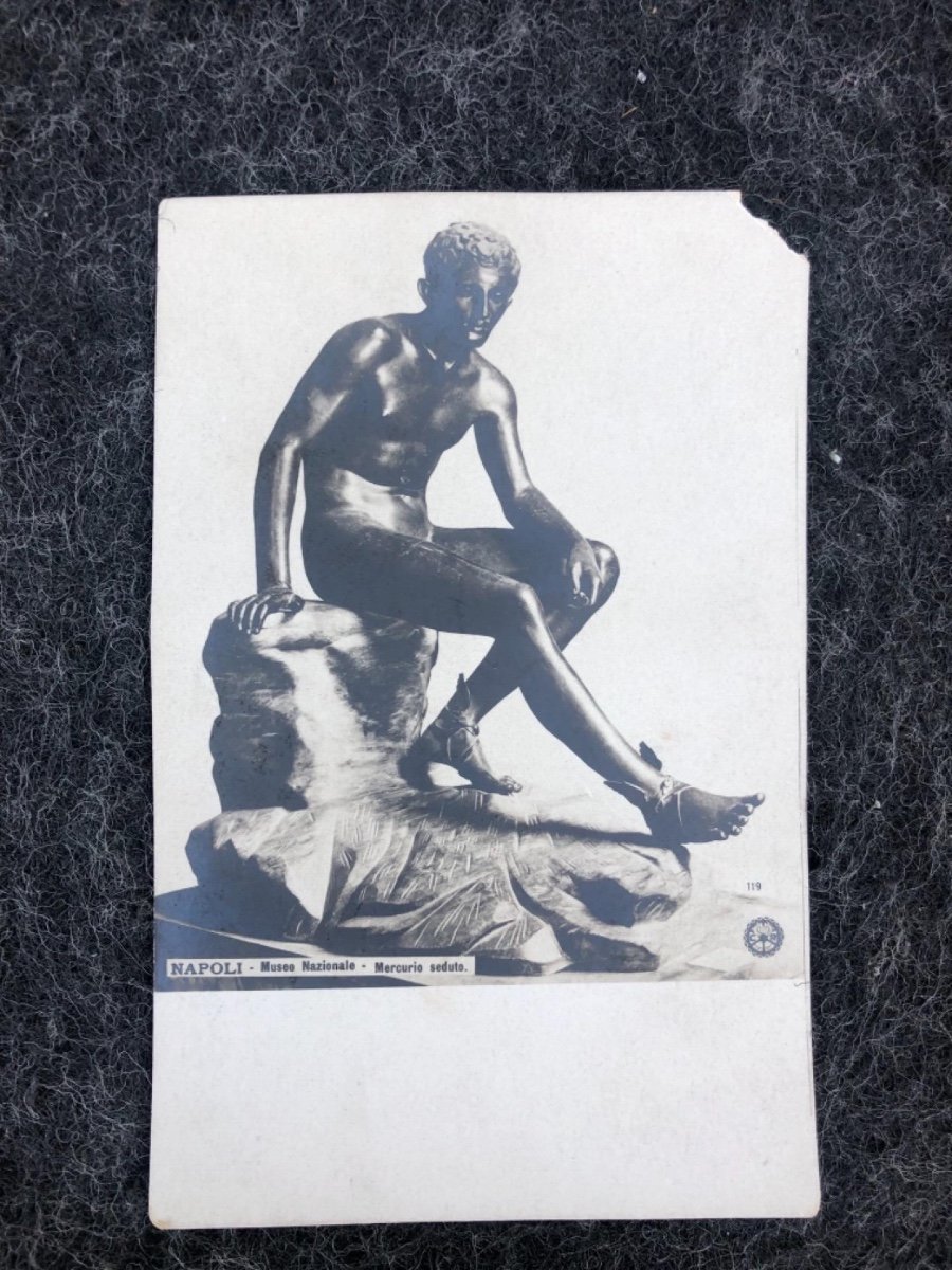 Scultura in bronzo raffigurante Mercurio seduto.-photo-4