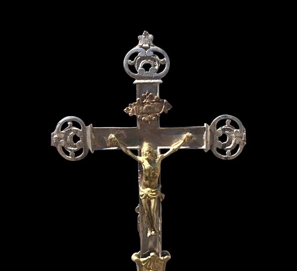 Croce astile da cerimonia in metallo ( parte globulare in argento)-photo-2