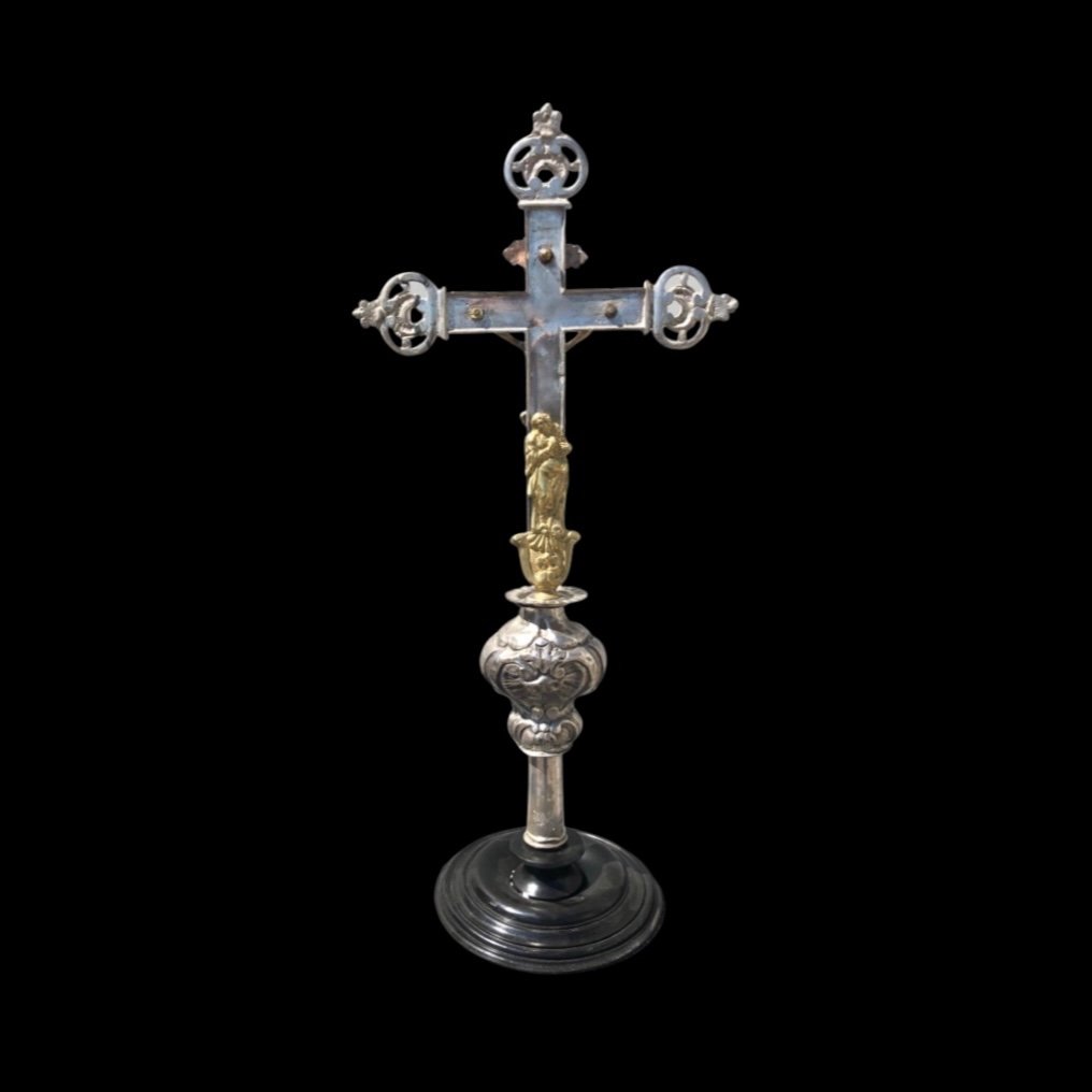 Croce astile da cerimonia in metallo ( parte globulare in argento)-photo-4