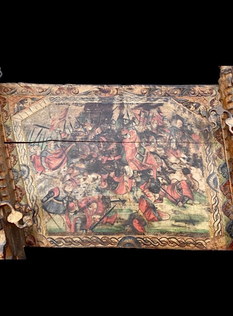 Pannello - capoletto ricavato da fianco di carretto siciliano in legno dipinto -photo-3
