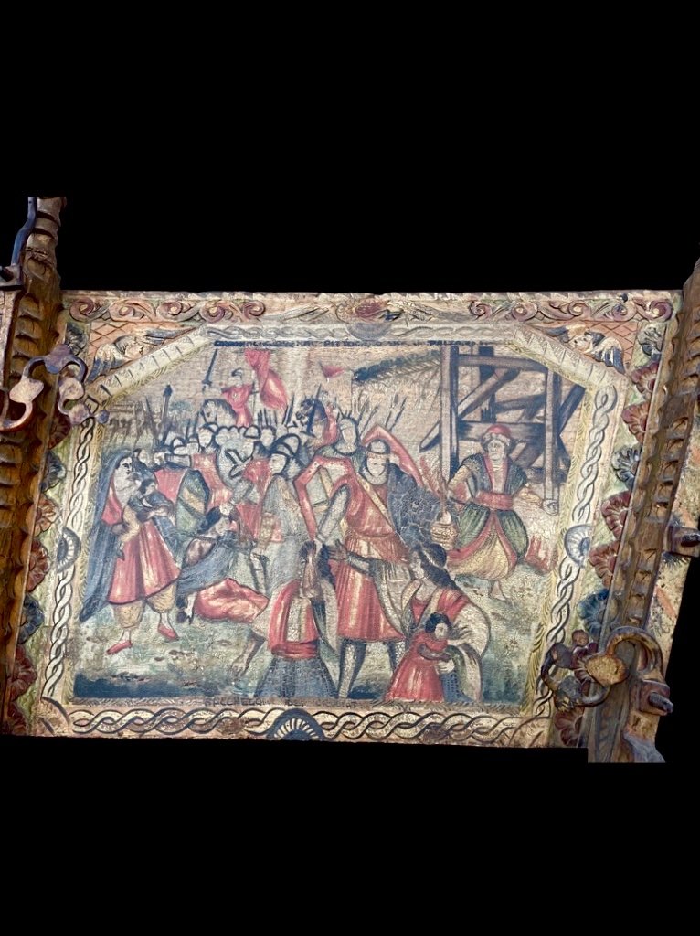 Pannello - capoletto ricavato da fianco di carretto siciliano in legno dipinto -photo-4