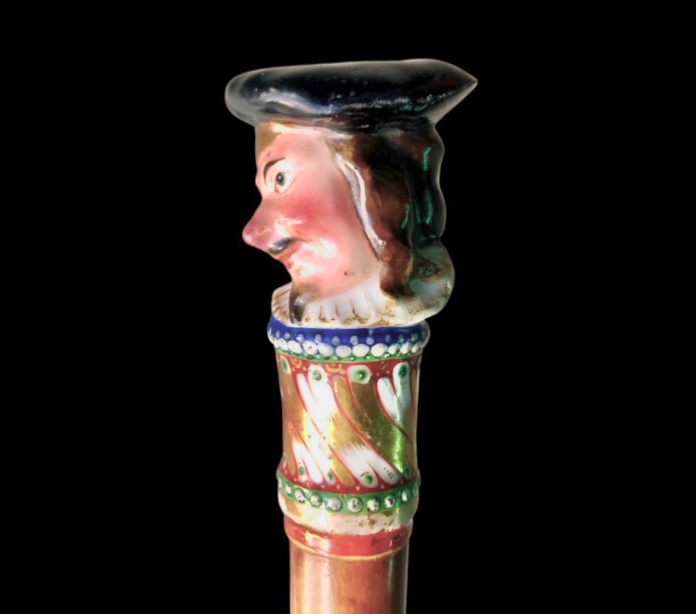 Bastone con pomolo in porcellana con figura maschile e canna in malacca.Nymphenburg,Germania,-photo-3