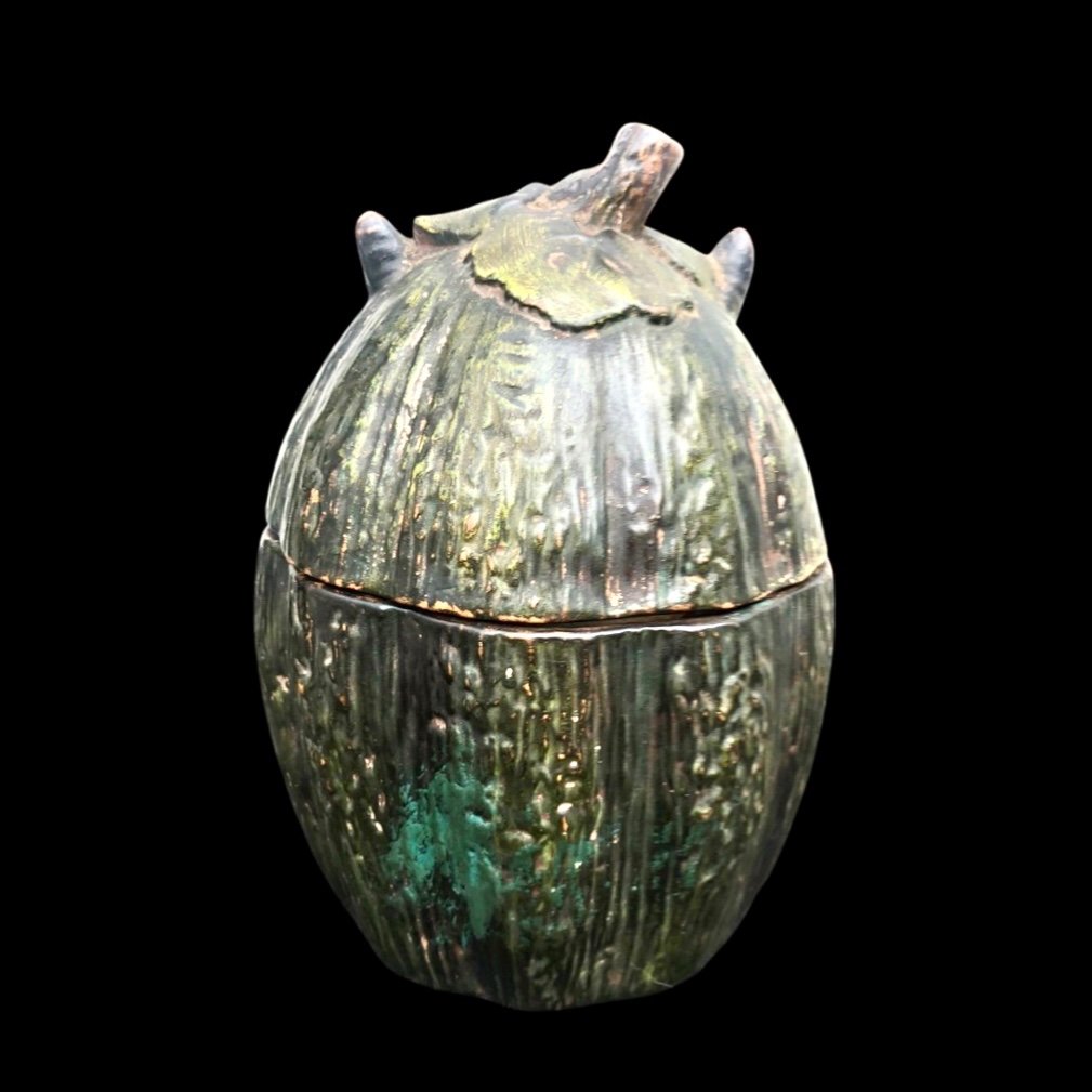 Scatola tabacchiera in terracotta raffigurante zucca a forma di testa di Mefistofele sorridente-photo-4
