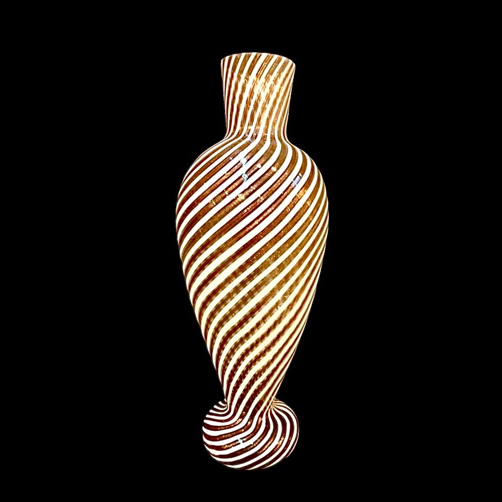 Vaso Con Decoro Filigrana semplice  a spirale' In lattimo E Avventurina. Dino Martens Per Aureliano Toso-photo-4